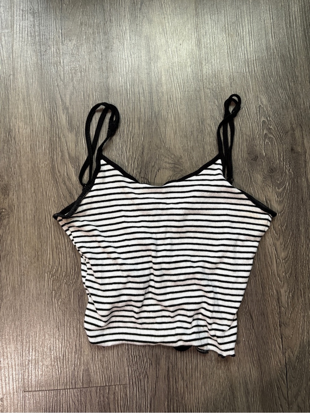 Ambiance Striped Lace Up Back Crop Top | S